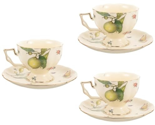 Mipcase 3juegos Taza De Cerámica Vintage Con Plato Diseño De y Flores Para Té y Casa De Tazas Para Fiesta De Té