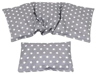 STERNE Kirschkernkissen 2 er Set 3 Kammer + kleines 36 x 18 cm Kirschkernkissen Körnerkissen Wärmekissen XXL Dinkel Weizen Kältekissen Mikrowelle + Backofen (Grau Sterne, Kirschkerne)