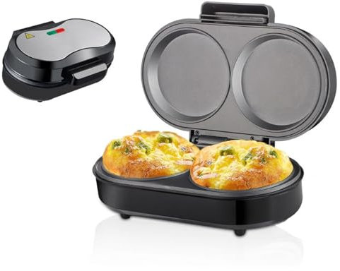 Double Mini Pancakes Maker mit Nicht -Stick -Teller, Schnellem Erhitzen Kleiner Elektrischer Grill, Sicherer Touchgriff Ideal Zum Frühstück, Leicht und Tragbar Zum Camping (220V