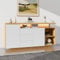 Jaxenor Sideboard Wohnzimmer mit 2 Türen und 3 Schubladen, Wohnzimmerschrank mit LED-Beleuchtung, Esszimmerschrank mit 2 offene Fächer, Grifflose, Weiß und Eiche