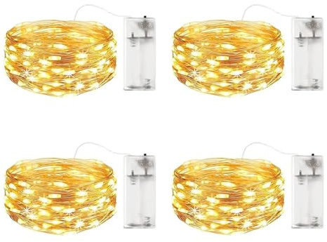 ENLACE 4 Stück LED Lichterkette, 3M 30 LED Kupfer Drahtlichterkette Batteriebetrieben, Warmweiß Micro Kupferdraht Lichterkette für Weihnachten, Hochzeit, Kinderzimmer, Party, Innen Deko