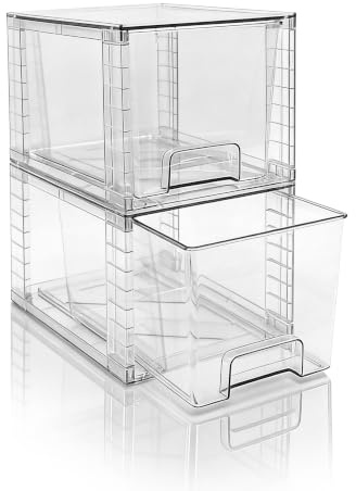 XWYWX 2er-Set Mittelgroße Stapelbare Aufbewahrungsschubladen, Transparente Acrylbox mit Griff, Einfacher Aufbau für Bad, Küche, Unterschrank, Vorratskammer und Kosmetikaufbewahrung