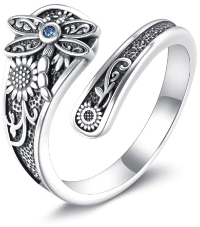 KZX Libellen Ringe 925 Sterling Silber Türkis Löffelring Vintage Boho Sonnenblumen Daumenringe Libellen Schmuck Geschenke für Frauen