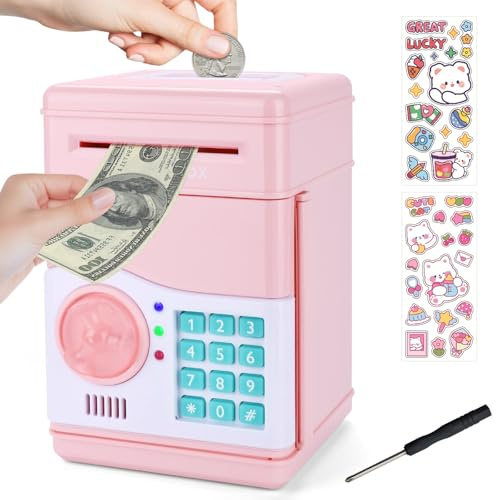 TAVADA Spardose für Kinder,Elektronische Spardose Safe mit Passwort und Automatischer Geldannahme und Banknotenprüffunktion,Inkl 2 Aufkleber,Schraubendreher,Geschenk für 3-12 Jahre Jungen & Mädchen