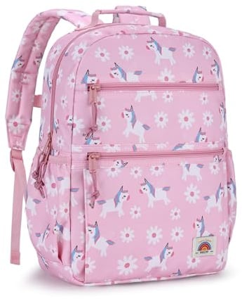 VASCHY Zaino Bambina, Leggero Colorato Zainetto Scuola Elementare con Cinturino Petto Fibbia per Viaggio, Campeggio e Tempo Libero, 3‑8 Anni Unicorno Rosa
