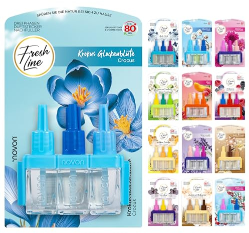 FRESH LINE® Duftstecker Nachfüller 6er Pack (3x7ml) – 3-Phasen-Wechsel – komp. zu 3VOLUTION – Lufterfrischer – 6 Düfte: Wildbeeren, Jasmin Limetten, Aprilfrisch, Goldene Orchidee, Vanille, Orchideen