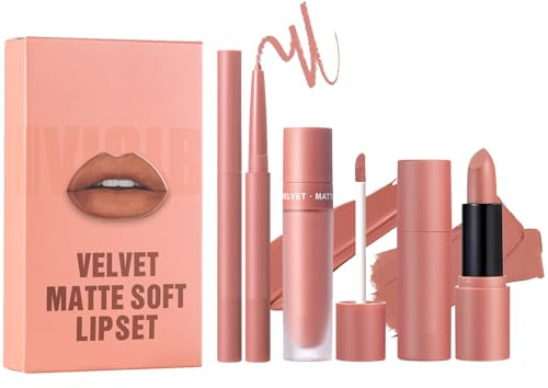 Lipliner-Lippenstift-Set – Samtstift, Mattstift, Natürlicher, Langlebiger | WischfesterFleck, Cremiger, Feuchtigkeitsspendender Farbton | Day Night GLAMOURS Cosmetic Makeup Application Pout Enhancement