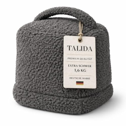 Türstopper sack 1,6KG Teddy-Stoff | mit Griff | waschbarer Bezug | mit Reißverschluss | schwer | moderne Optik | Boden Sand sack (1, Grau)