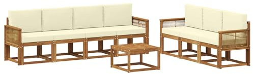 vidaXL Outdoor-Sofagarnitur mit Kissen 8 pcs Natur und Creme Polyester, Gartenlounge, modernes Outdoor-Sofa, Sectional-Möbel, Terrassenkomfort, gemütliche Sitzgelegenheit