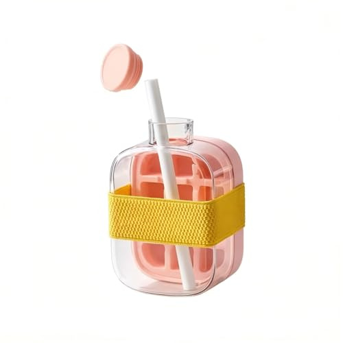 2-in-1 Ice Cube Bottle, Pink, 500ml | Portable Ice Cube Mold Cups with Straw, Touch-Free Press-to-Release Ice Tray, Reusable, Leakproof Water Bottle