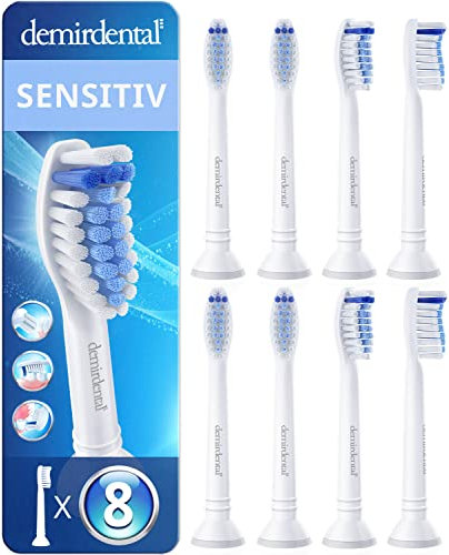 8er demirdental Sensitive Aufsätze passend für Philips Sonicare Ersatzbürsten, Weiche Bürstenköpfe für sensible Zähne, Weiß, entspricht HX6058