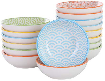vancasso, Natsuki 16 TLG. Porzellan Dipschalen, Schälchen Set, Ø 8,8 cm Snackschalen, Bunt
