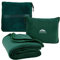 BlueHills Hochwertige weiche Reisedecke, Kissen, Flugzeug, Flugdecke, Überwurf in weicher Tasche, Kissenbezug, kompakte Packung, große Decke für Reisen, Grün (Dunkelgrün T010)