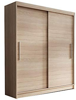E-MEUBLES Armoire de Chambre avec 2 Portes coulissantes | Penderie (Tringle) avec étagères (LxHxP): 150x200x61 LARA 04 (Sonoma + Sonoma)