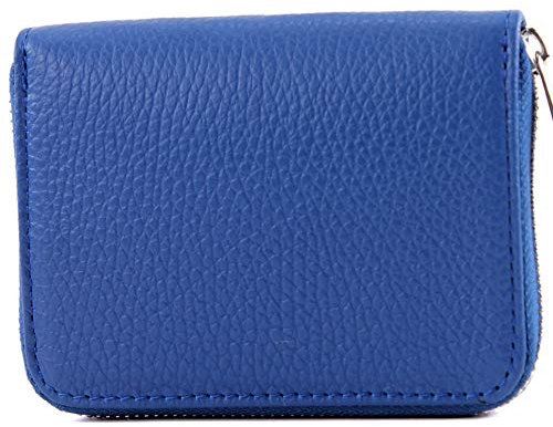 modamoda de P04 Portefeuille pour femme, en cuir véritable, court, style italien, bleu, Small