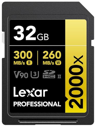 Lexar 32GB Professional 2000x SDHC Memory Card, UHS-II, C10, U3, V90, Full-HD & 8K Video, Up to 300MB/s Read, for DSLR, Cinema-Quality Video Cameras (LSD2000032G-BNNNU)