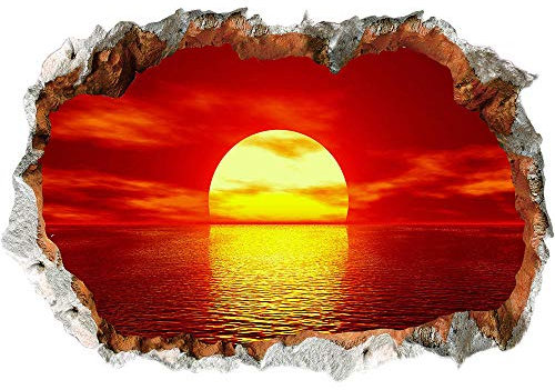 Wandaufkleber 3D Spiegel Ansicht Durchbrechen die Mauer Sonnenaufgang Vinyl Wandsticker Entfernbarer DIY Wandtattoo für Wohnzimmer Schlafzimmer Kinderzimmer