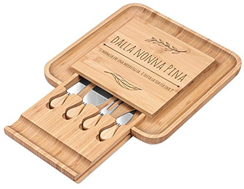 Maverton Tagliere per formaggio e salumi in legno - set 3 coltelli 1 forchetta - incisione personalizzata - H4cm x L34cm - regalo di compleanno per la donna - una meraviglia