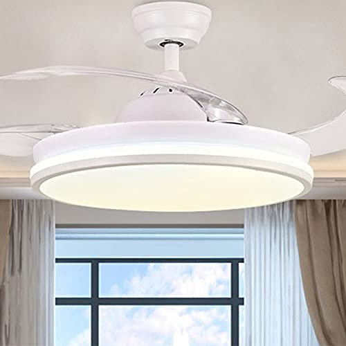 Modern Ceiling Fan Light Fixtures, Flush Mount Ceiling Fan with Remote Control 4 Blades Bedroom Fan Color Changeable, Brushed Nickel (Gold) (Color : White)