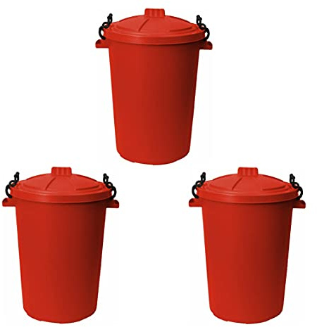 M1SS 50L Litre Heavy Duty Plastic Clip Lock Lid Bin Indoor or Outdoor Rubbish, Dustbin, Trash Can, Waste or Storage of Animal Feed. (3, Red)