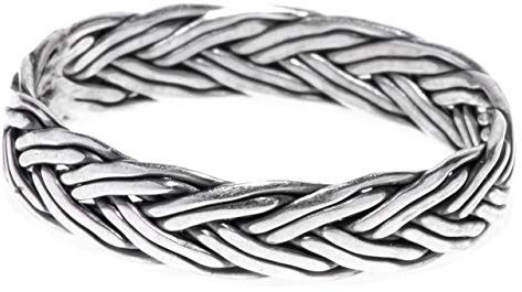 Windalf Vikings Band-Ring MAYA Wikinger Zopf 4 mm Bohemia Freundschaftsring Zopfmuster Midi Ring Handarbeit aus 925 Sterlingsilber (Sterlingsilber, 15.75)
