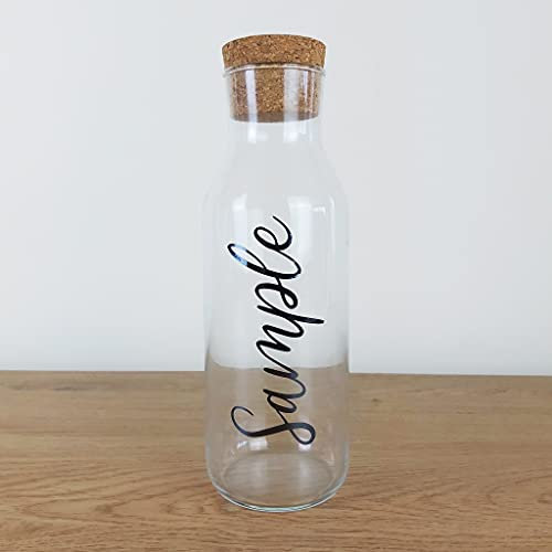 Customised Vinyl Glass Fabric Softener Carafe Jar with Cork Lid (Metallic Black Vinyl)