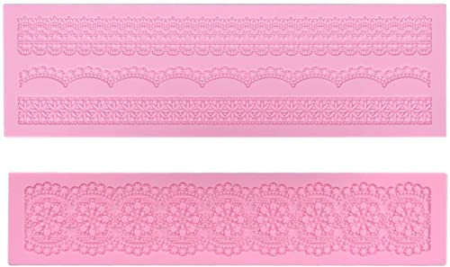 GIVBRO Moldes para fondant de encaje de flores de silicona, para decoración de pasteles, 2 unidades