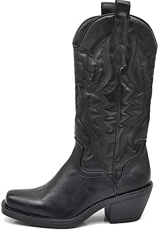 IF Fashion Cowboy Western Scarpe da Donna Stivali Stivaletti Punta Quadrata Camperos Texani Etnici 886 Nero N.37