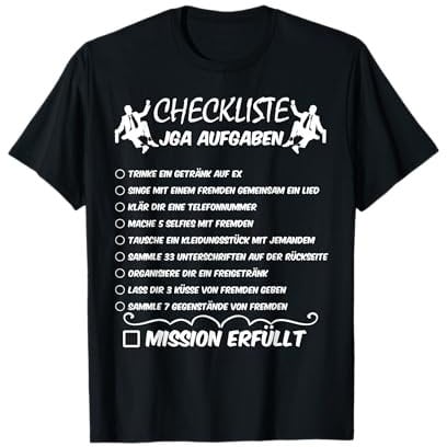 JGA Designs für Junggesellen und Junggesellinnen T-Shirt JGA Aufgaben Checkliste Kariert Schwarz Unisex S
