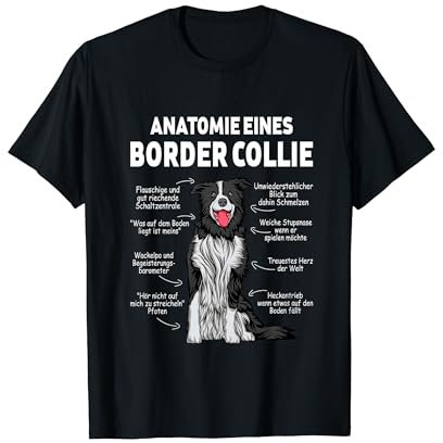 Border Collie Geschenke für Hundeliebhaber Anatomie eines Border Collie T-Shirt Schwarz Unisex Klein Klassisch Kurzarm Crew-Ausschnitt Pull-On Klassische Passform 100% Polyester Imported