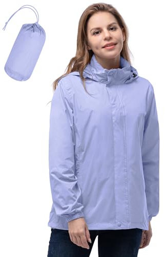 33,000ft Damen Wasserdichte Faltbar Regenjacke mit Kapuze, Leicht Atmungsaktive Windbreaker Jacke, Fahrradjacke für Frauen Fahrrad Sport Outdoorjacke