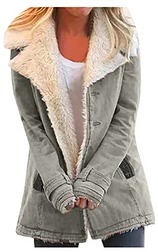 SRZYMJ Jacken Damen, Damen Lammfellmantel Wintermantel Fellmantel mit Kapuze Schaffell Windjacke Damen Leicht Grau Regenjacke Damen Wasserdicht Atmungsaktiv XL