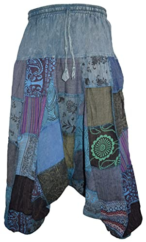 Gheri Herren Patchwork Stone Washed Yoga Bohemian Baggy Bedruckte Haremshose Blau SM