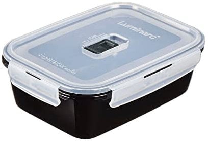 Luminarc Pure Box Negro Recipiente Rectangular Hermético Vidrio 19x13x7,3cm - 122cl Sodo Apto Microondas Apto Frigorífico Reciclable