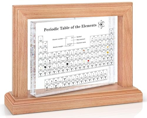 Giftota - 360° Drehbares Periodensystem Mit Echten Elementen (21 x 16 x 5,5cm) - Acryl Periodic Table Of 83 Elements - Chemie Geschenk - Periodensystem Display Geschenk für Lehrer Studenten Dekoration