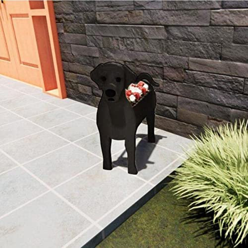 HLASMSPE Schwarzer Labrador-Übertopf, Blumentopf für Gartendekoration, kleine Welpe, Geschenke für Frauen, Hundeform, Pflanzgefäßhalter, Hundeaufbewahrungsbox, 43 x 25 cm