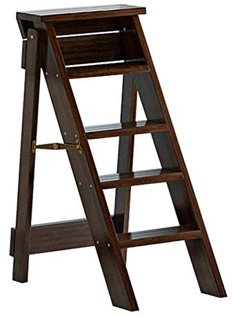Escabeaux Pliants en Bois 5 Escabeaux Escabeau de Bibliothèque Portable Escabeaux en Pin Naturel Chaises pour la Maison, la Cuisine ou Le Jardin - Couleur Noyer Foncé