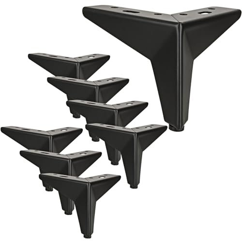 GOYADA Lot de 8 Pieds de Canape Metal Noir 10 cm, Pieds de Canapé Charge Jusqu'à 600 KG, Pied de Meuble Noir avec 40 Vis, Pied de Table Basse Metal pour Canapé, Meuble TV, Placard, Sofa