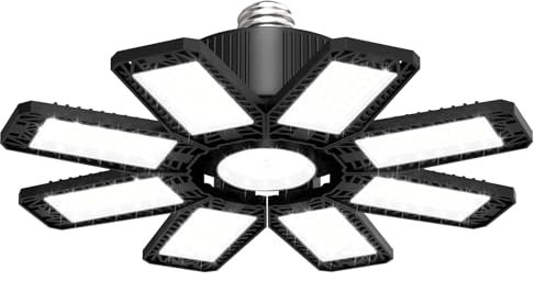 VRTOGTHE Eclairage LED Garage - 210W 21000LM Eclairage Atelier avec Déformable à 8+1 Panneaux Ajustables 6500k Lampe Garage, E26/E27 Plafonnier LED pour Garage, Entrepôt, Magasin, Cave, Débarras
