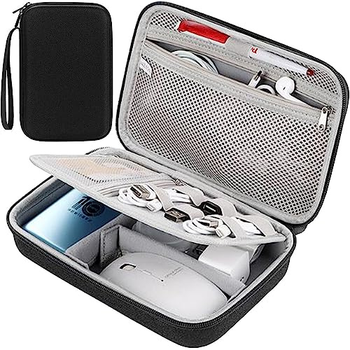 Qinntono Travel Hard Electronic Organizer Electronics Accessories Dual Layer Organizer Bag Shockproof Case for MacBook Power Adapter Chargers Cable Flash Drive Apple Magic Mouse Pencil, Black