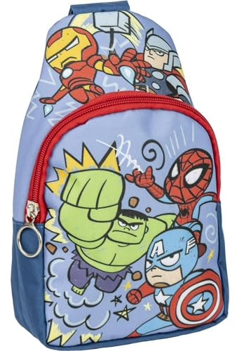 Spiderman Sling Rucksack - Blau - 13x23x7cm - Hergestellt aus Polyester - Kindertrage mit verstellbaren Griffen - Hauptfach - entworfen in Spanien