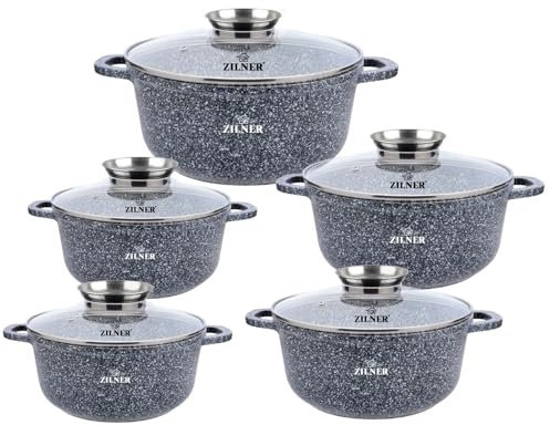 ZILNER MODERN 10-teiliges Topfset 16/20/22/24/26cm Grau ZL-7055-A, Induktion, Töpfe Beschichtet, Kochtopf Set, Kochgeschirr Set Induktionsgeeignet