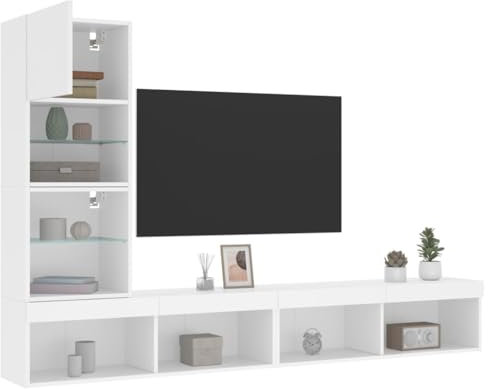 RAUGAJ Nice Entertainment Centers & TV-Ständer, 4-teilige TV-Wohnwand mit LED, Holz, Weiß