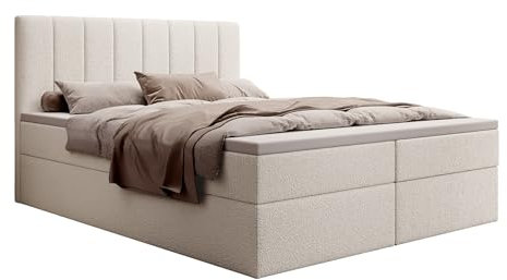 MyBed Allen Boxspringbett Modernes Polsterbett mit Kopfteil und Bettkasten 140x200 Bonnell-Matratze H2 und Topper Beige Abriamo 04 Schlafzimmer Hotelzimmer