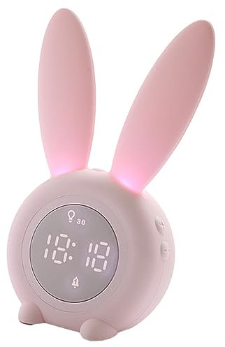 Zerodeko Kreativer Nachtlicht-wecker Mit Hasenohren USB Wiederaufladbar Leise Für Schlafzimmer Wandmontage Praktische Funktionen Wie Sprachsteuerung Und Schlummerfunktion