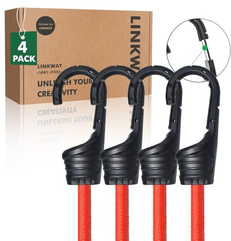 LINKWAY 24 Zoll gummibänder mit Haken, 4 Stück, Expander mit Haken, Elastische Vielzweck Gummi Spanngurte für Gepäck, Dachträger, Camping Wetterfester, Zelte, Fahrradträger, Outdoor