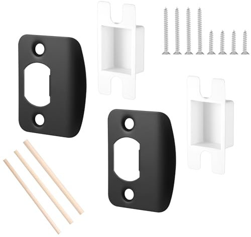 2 Sets Door Strike Plate Repair Kit, Standard Door Latch Restorer Striker Plate Heavy Duty Latch Reinforcement Plate Security Hardware for Home Office Store Exterior Interior Door Repair Fix (Black)