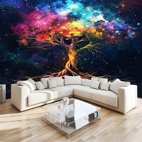 Photo murale Arbre De Vie Coloré 150 x 105 cm - Papier peint non tissé pour enfants et adultes - Image panoramique Déco Maison Chambre - Décorative Tenture Murale Décoration Salon