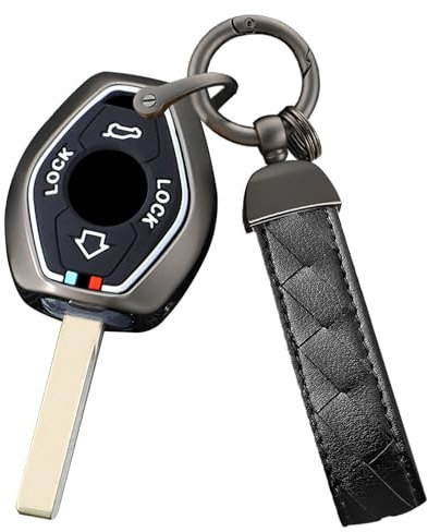 Ysbxitu Autoschlüssel Hülle Schlüsselanhänger Passt für BMW E38 E39 E46 E53 E60 E63 E61 E64 E83 E85 E86 M5 325i X3 X5 Z3 Z4 3er 5er 7er Schlüsselgehäuse Schutzhülle-Lange Kette schwarz