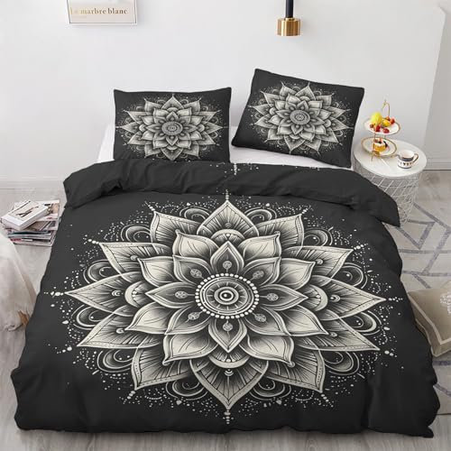 SUWALI Mandala Bettwäsche 140x200, Tribu Bettwäsche-Sets, Weich Mikrofaser Bettbezug Set Wendebettwäsche 2teilig - 1 Bettbezüge und 1 Kissenbezug 70x90 cm, mit Reißverschluss